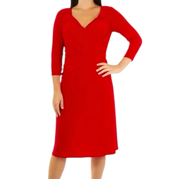 NY Collection NWT Beautiful color Red Wrap Top A-Line Flowy Skirt MIDI Dress - Picture 1 of 4